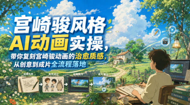 宫崎骏风格AI动画实操，带你复刻宫崎骏动画的治愈质感，从创意到成片全流程落地-小艾项目网