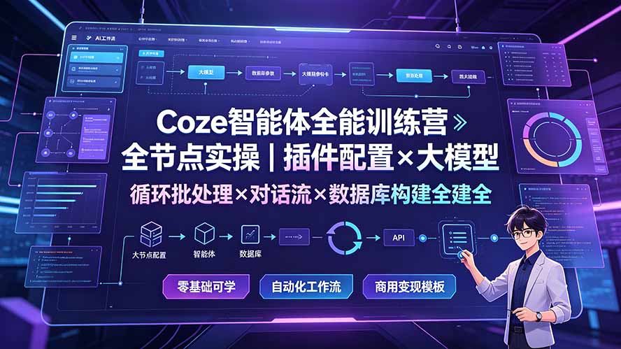 Coze智能体全能训练营：全节点实操｜插件配置×大模型×循环批处理×对话流×数据库构建全教学-小艾项目网