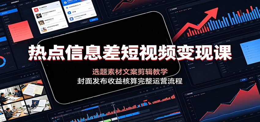热点信息差短视频变现课：选题素材文案剪辑教学，封面发布收益核算完整运营流程-小艾项目网