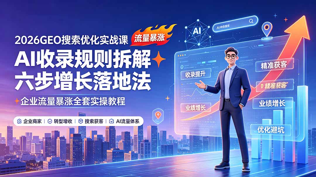 2026GEO搜索优化实战课：AI收录规则拆解｜六步增长落地法｜企业流量暴涨全套实操教程-小艾项目网