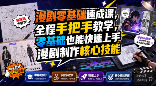 漫剧零基础速成课，全程手把手教学，零基础也能快速上手漫剧制作核心技能-小艾项目网