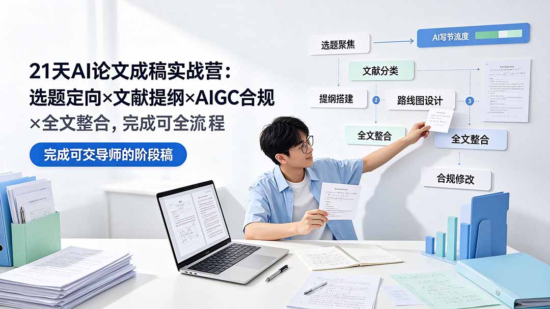 21天AI论文成稿实战营：选题定向×文献提纲×AIGC合规×全文整合，完成可交导师的阶段稿-小艾项目网