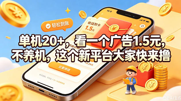 单机20+,看一个广告1.5米,不养机,这个新平台大家快来撸【揭秘】-小艾项目网