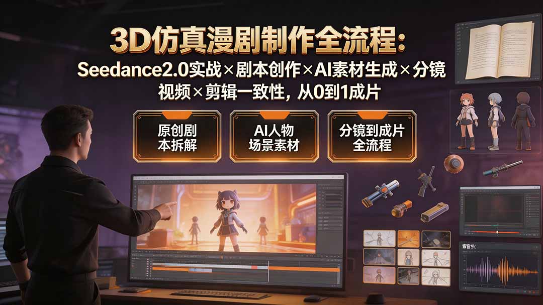 3D仿真漫剧制作全流程：Seedance2.0实战×剧本创作×AI素材生成×分镜视频×剪辑一致性，从0到1成片-小艾项目网