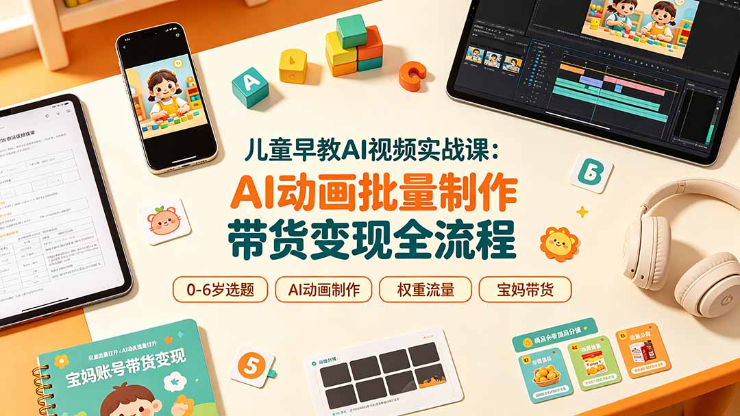 儿童早教AI视频实战课:0-6岁认知选题|AI动画批量制作|权重流量拉升|宝妈账号带货变现全流程-小艾项目网