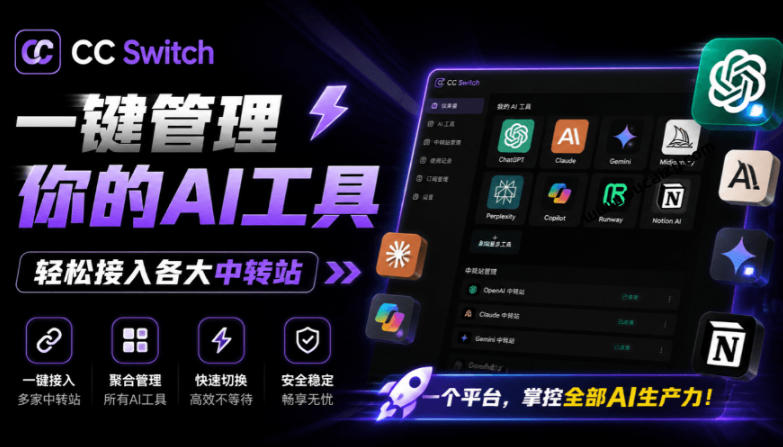 一键给Chatgpt、Codex、Claude接入地第三方中转站，CC Switch统一管理你的AI编程工具工作流-小艾项目网