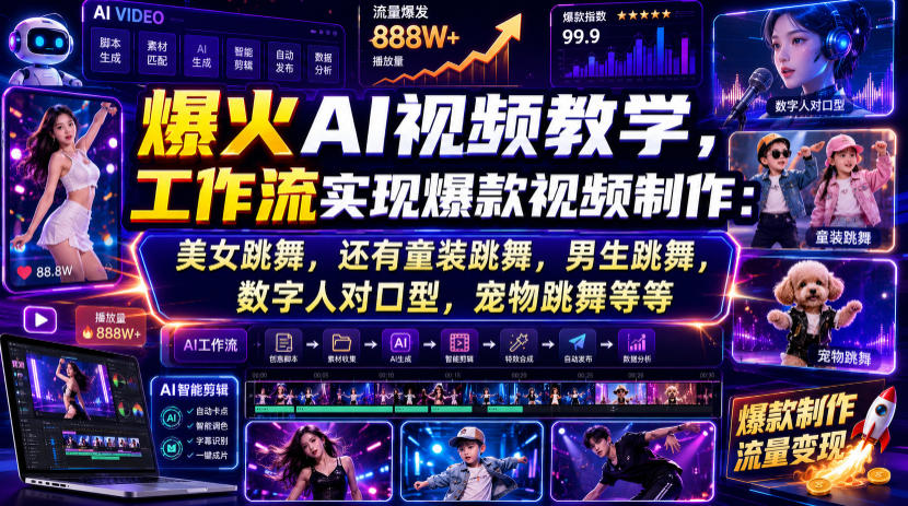 爆火AI视频教学，工作流实现爆款视频制作：美女跳舞，还有童装跳舞，男生跳舞，数字人对口型，宠物跳舞等等-小艾项目网