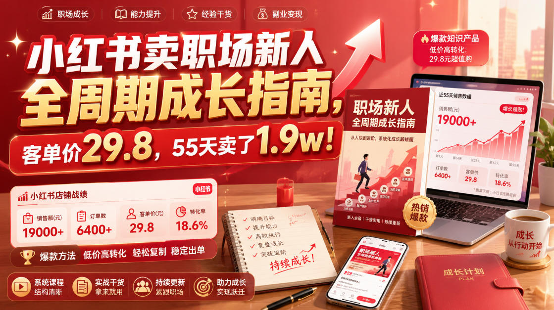 小红书卖职场新人全周期成长指南,客单价29.8,55天卖了1.9w!-小艾项目网