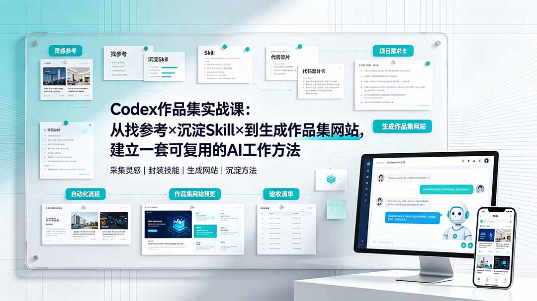 Codex作品集实战课：从找参考×沉淀Skill×到生成作品集网站，建立一套可复用的AI工作方法-小艾项目网