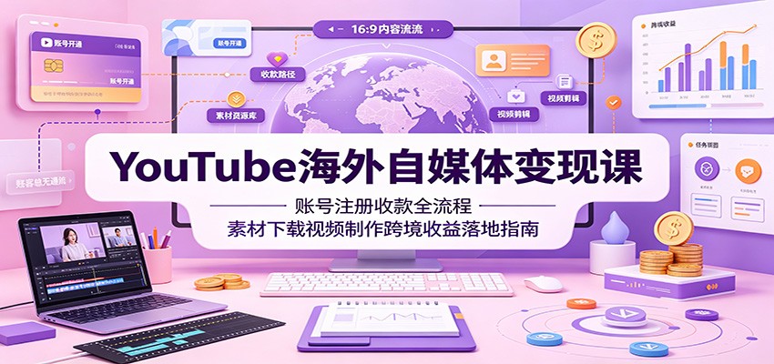 YouTube海外自媒体变现课:账号注册收款全流程,素材下载视频制作跨境收益落地指南-小艾项目网