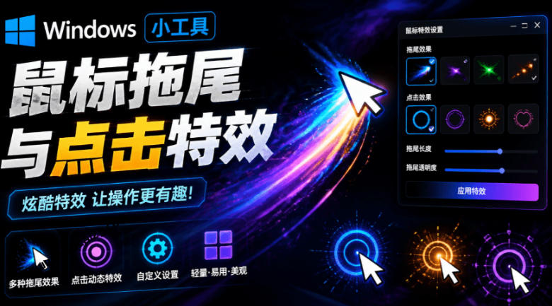 Windows特效小工具!一键给你的鼠标添加拖尾与点击动态特效,吾爱出品,免费使用Mouse Trail-小艾项目网
