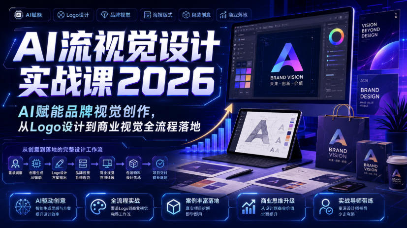 AI流视觉设计实战课2026：AI赋能品牌视觉创作，从Logo设计到商业视觉全流程落地-小艾项目网