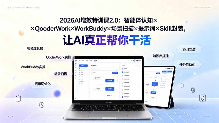 2026AI增效特训课2.0：智能体认知×QoderWork×WorkBuddy×场景扫描×提示词×Skill封装，让AI真正帮你干活-小艾项目网