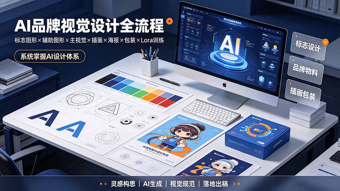AI品牌视觉设计全流程：标志图形×辅助图形×主视觉×插画×海报×包装×Lora训练，系统掌握AI设计体系-小艾项目网