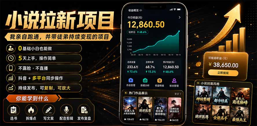 抖音及多平台小说拉新项目：我亲自跑通并持续带徒弟实操｜0基础小白5天上手快速变现-小艾项目网