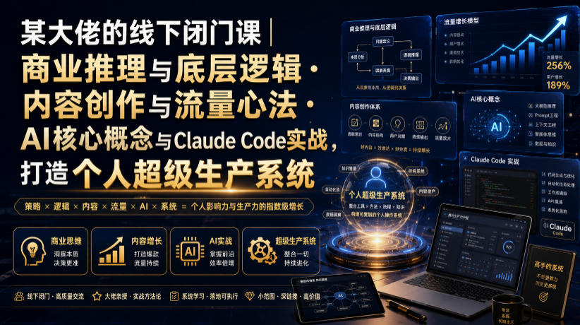 某大佬的线下闭门课｜商业推理与底层逻辑・内容创作与流量心法・AI核心概念与Claude Code实战，打造个人超级生产系统【录音+图片】-小艾项目网