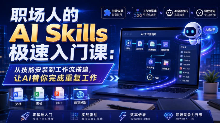 职场人的AI Skills极速入门课：从技能安装到工作流搭建，让AI替你完成重复工作-小艾项目网
