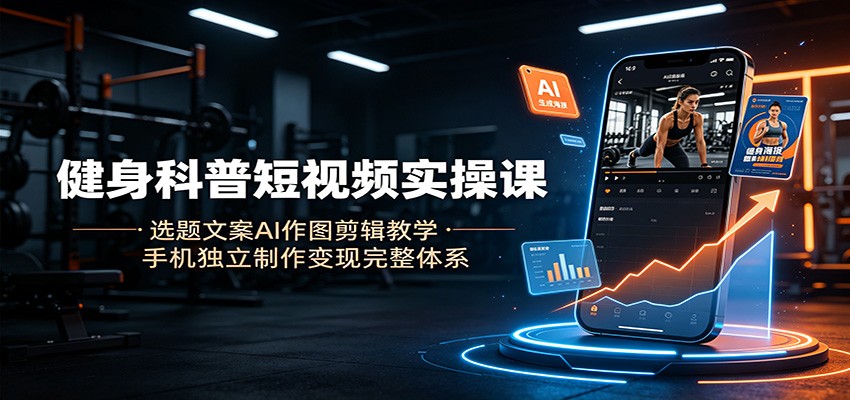 健身科普短视频实操课：选题文案AI作图剪辑教学，手机独立制作变现完整体系-小艾项目网