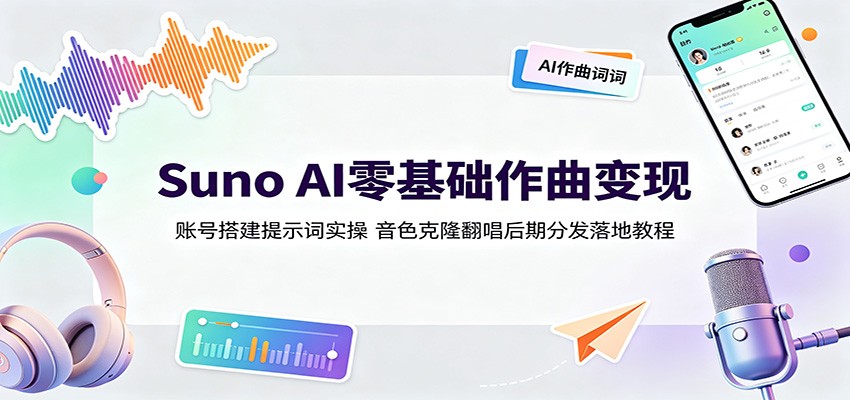 Suno AI零基础作曲变现：账号搭建提示词实操，音色克隆翻唱后期分发落地教程-小艾项目网