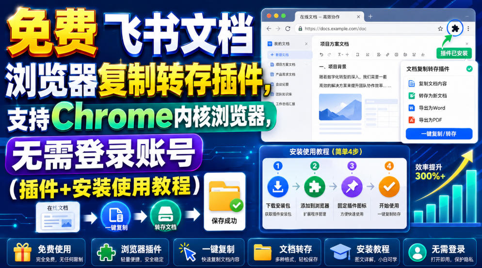免费飞书文档浏览器复制转存插件，支持Chrome内核浏览器，无需登录账号(插件+安装使用教程)-小艾项目网