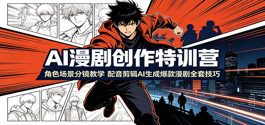 AI漫剧创作特训营：角色场景分镜教学，配音剪辑AI生成爆款漫剧全套技巧-小艾项目网