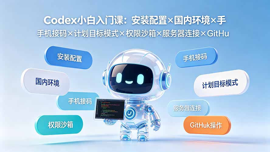 Codex小白入门课：安装配置×国内环境×手机接码×计划目标模式×权限沙箱×服务器连接×GitHub操作-小艾项目网