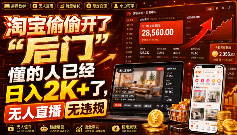 淘宝偷偷开了“后门”,懂的人已经日入2K+了,无人直播无违规,一台电脑=一家24小时营业的线上门店【揭秘】-小艾项目网