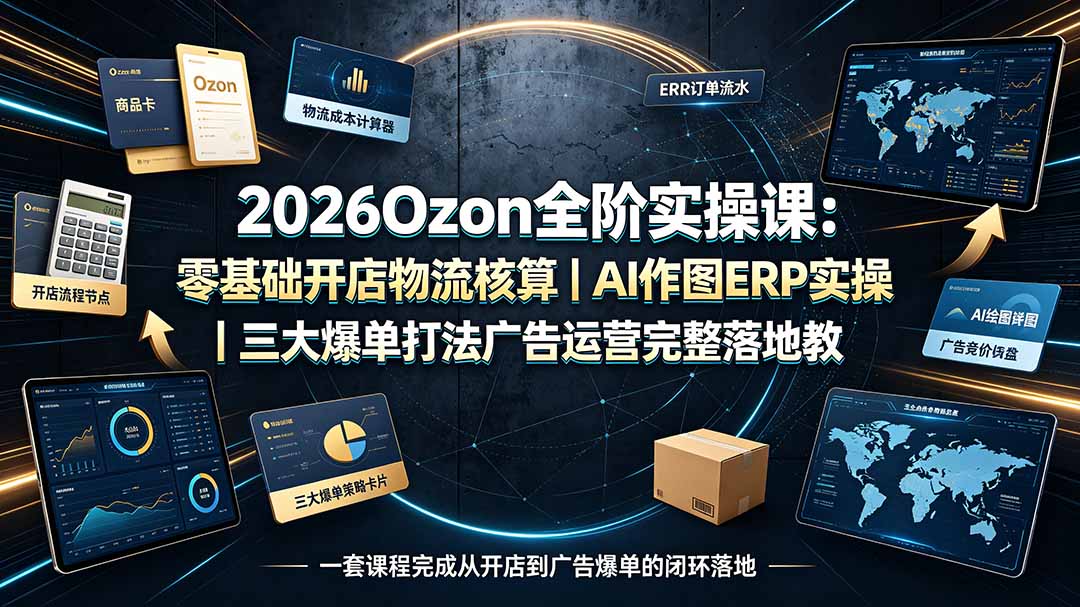 2026Ozon全阶实操课：零基础开店物流核算｜AI作图ERP实操｜三大爆单打法广告运营完整落地教程-小艾项目网