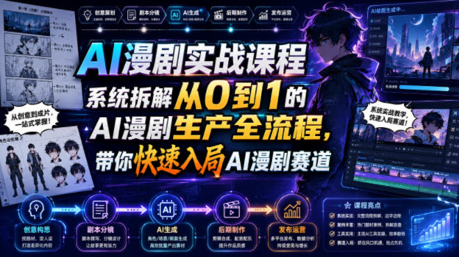 AI漫剧实战课程，系统拆解从0到1的AI漫剧生产全流程，带你快速入局AI漫剧赛道-小艾项目网