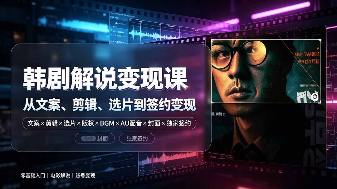 抖音270W粉丝博主亲授韩剧解说课：文案×剪辑×选片×版权×BGM×AU配音×封面×独家签约，零基础到变现-小艾项目网
