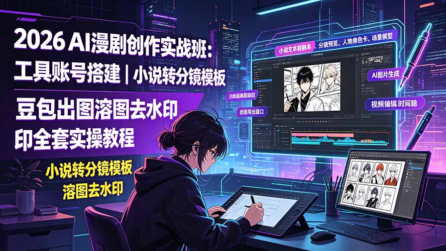2026AI漫剧创作实战班：工具账号搭建｜小说转分镜模板｜豆包出图溶图去水印全套实操教程-小艾项目网