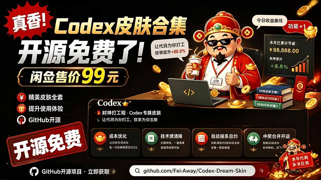闲鱼售卖99元的Codex皮肤包，GitHub 免费开源了！让你的codex变成精美界面 Codex Dream Skin-小艾项目网