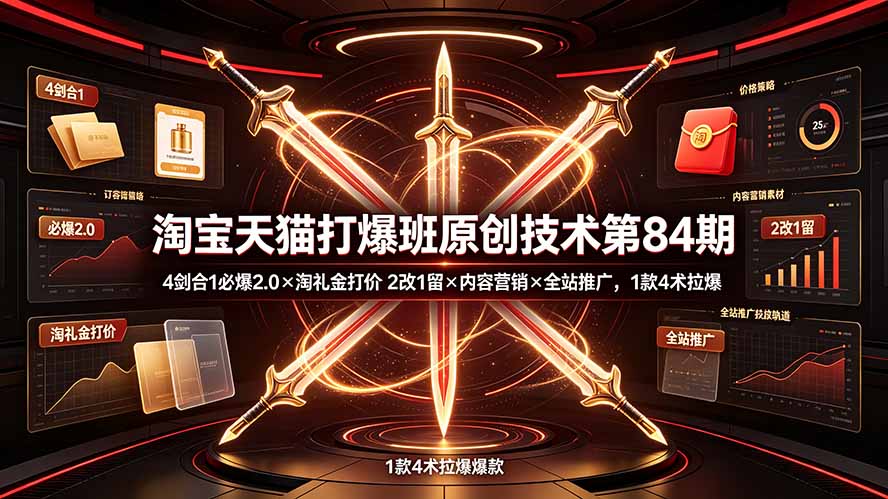 淘宝天猫打爆班原创技术第84期：4剑合1必爆2.0×淘礼金打价×2改1留×内容营销×全站推广，1款4术拉爆-小艾项目网