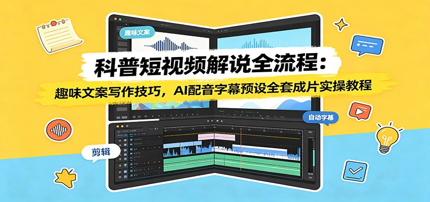 科普短视频解说全流程：趣味文案写作技巧，AI配音字幕预设全套成片实操教程-小艾项目网