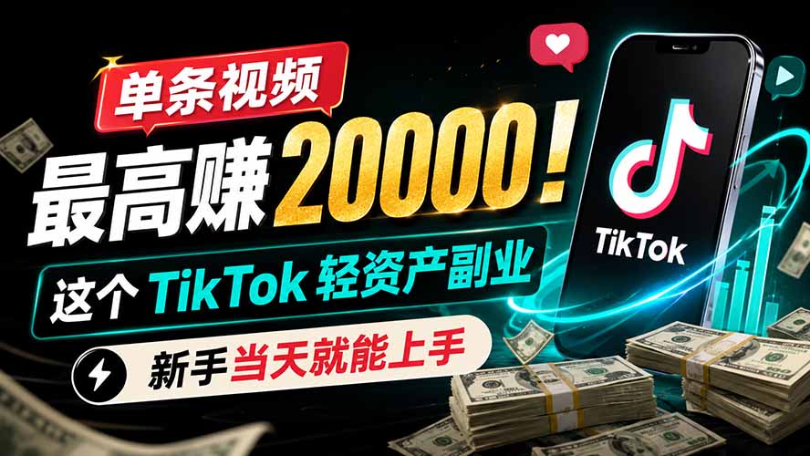 单条视频最高赚 20000！这个 TikTok 轻资产副业，新手当天就能上手-小艾项目网