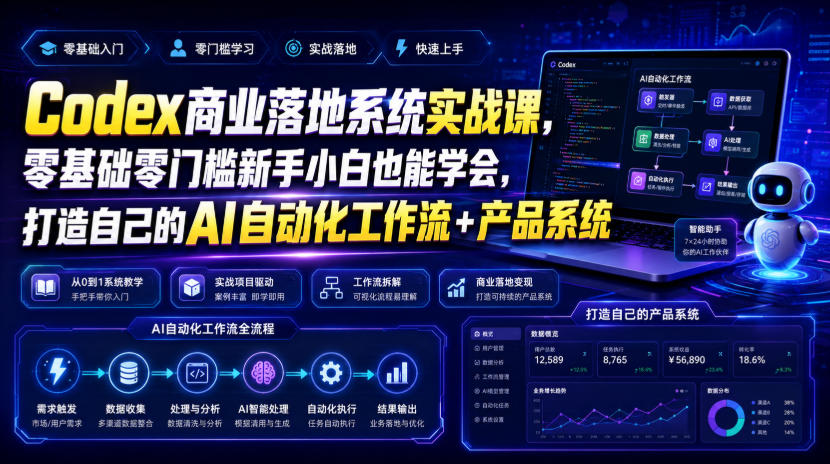 Codex商业落地系统实战课，零基础零门槛新手小白也能学会，打造自己的AI自动化工作流+产品系统-小艾项目网