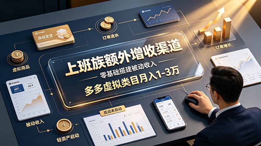 上班族额外增收渠道,零基础搭建被动收入,多多虚拟类目月入 1-3 万-小艾项目网
