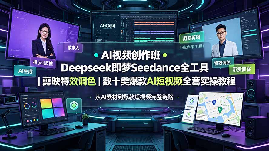 AI视频创作班◆Deepseek即梦Seedance全工具|剪映特效调色|数十类爆款AI短视频全套实操教程-小艾项目网