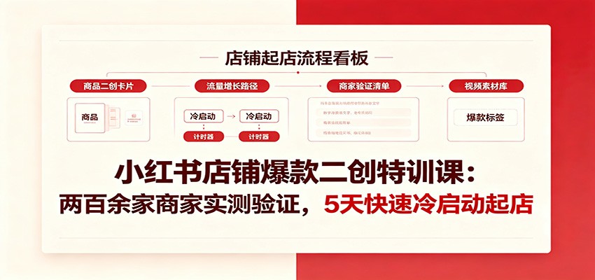 小红书店铺爆款二创特训课：两百余家商家实测验证，5天快速冷启动起店-小艾项目网