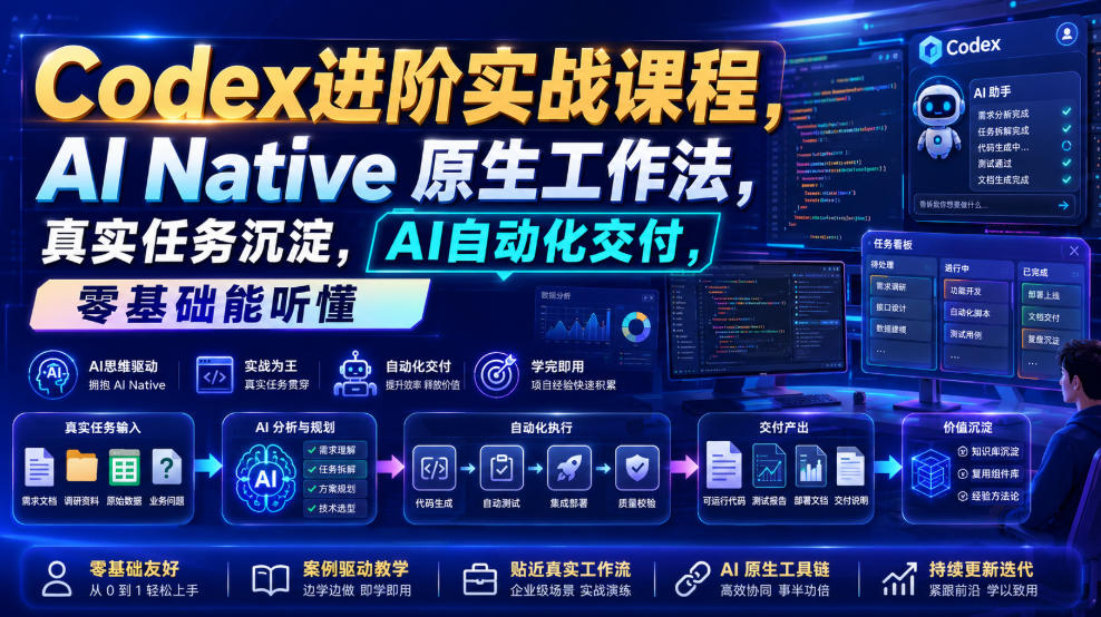 Codex进阶实战课｜AI Native原生工作法，22节真实任务落地，从配置到AI自动化交付全链路教程-小艾项目网