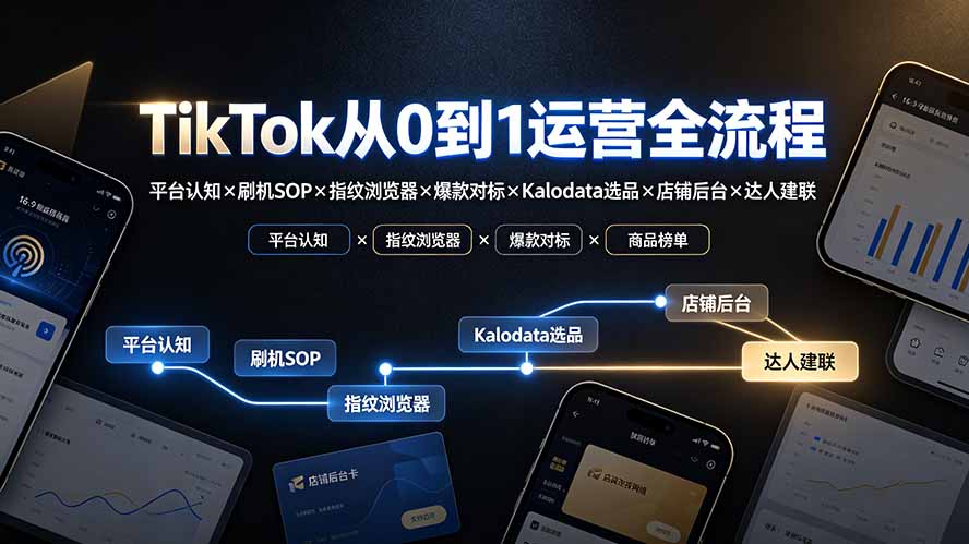 TikTok从0到1运营全流程：平台认知×刷机SOP×指纹浏览器×爆款对标×Kalodata选品×店铺后台×达人建联-小艾项目网