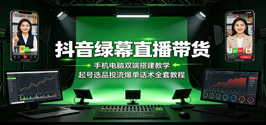 抖音绿幕直播带货：手机电脑双端搭建教学，起号选品投流爆单话术全套教程-小艾项目网