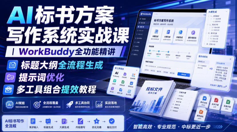 AI标书方案写作系统实战课｜WorkBuddy全功能精讲・标题大纲全流程生成・提示词优化・多工具组合提效教程-小艾项目网