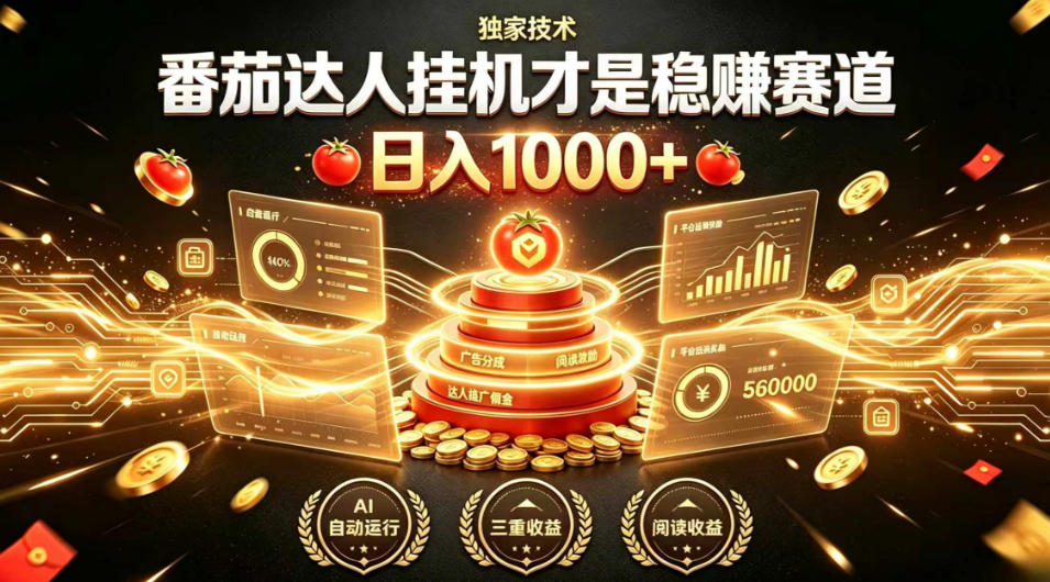 别再瞎找副业!番茄达人挂G才是稳賺赛道,日入1000+,全程傻瓜式操作,可矩阵放大【揭秘】-小艾项目网
