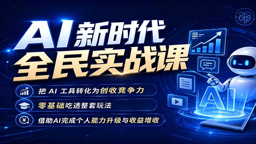 AI新时代全民实战课,把 AI 工具转化为创收竞争力,零基础吃透整套玩法,借助AI完成个人能力升级与收益增收。-小艾项目网