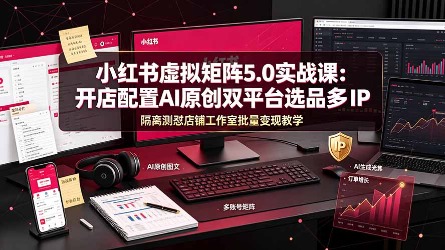 小红书虚拟矩阵5.0实战课:开店配置|AI原创|双平台选品|多IP隔离|测怼店铺工作室批量变现实操教学-小艾项目网