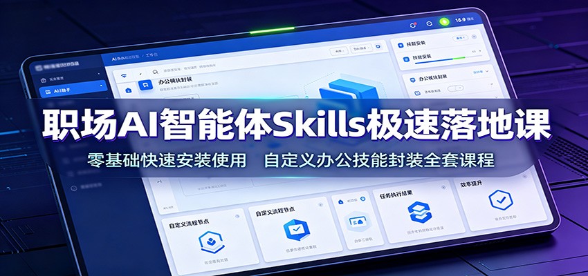职场AI智能体Skills极速落地课:零基础快速安装使用,自定义办公技能封装全套课程-小艾项目网