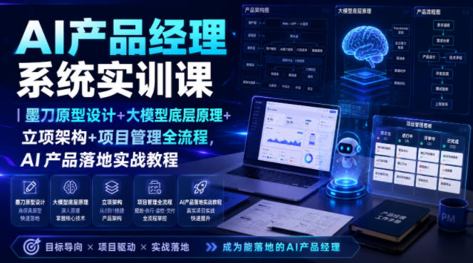 AI产品经理系统实训课｜墨刀原型设计+大模型底层原理+立项架构+项目管理全流程，AI产品落地实战教程-小艾项目网
