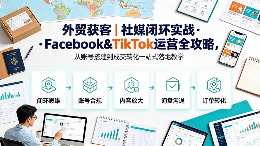 外贸获客｜社媒闭环实战·Facebook&TikTok运营全攻略，从账号搭建到成交转化一站式落地教学-小艾项目网