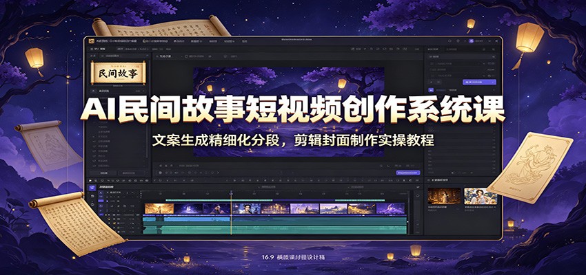 AI民间故事短视频创作系统课:文案生成精细化分段,剪辑封面制作实操教程-小艾项目网